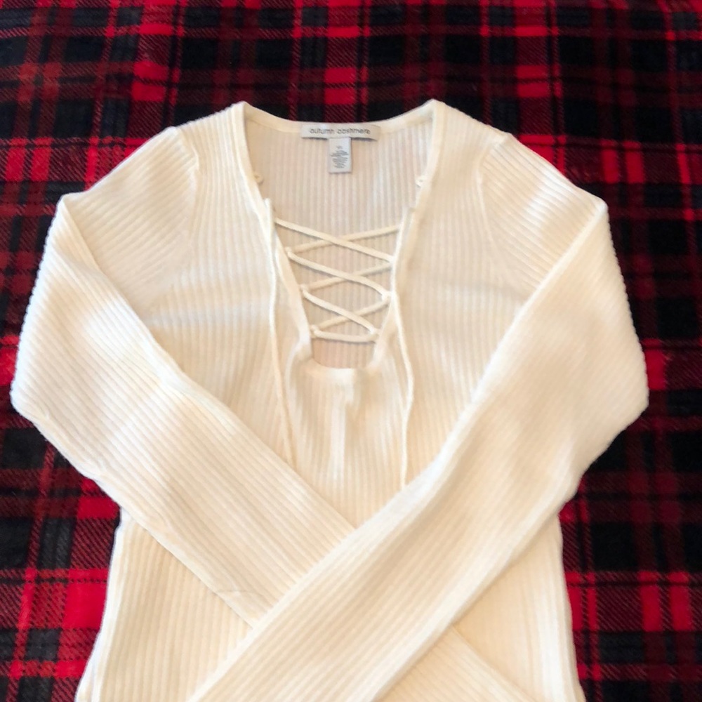 Sexy Merino Wool Ribbed Lace Up Sweater